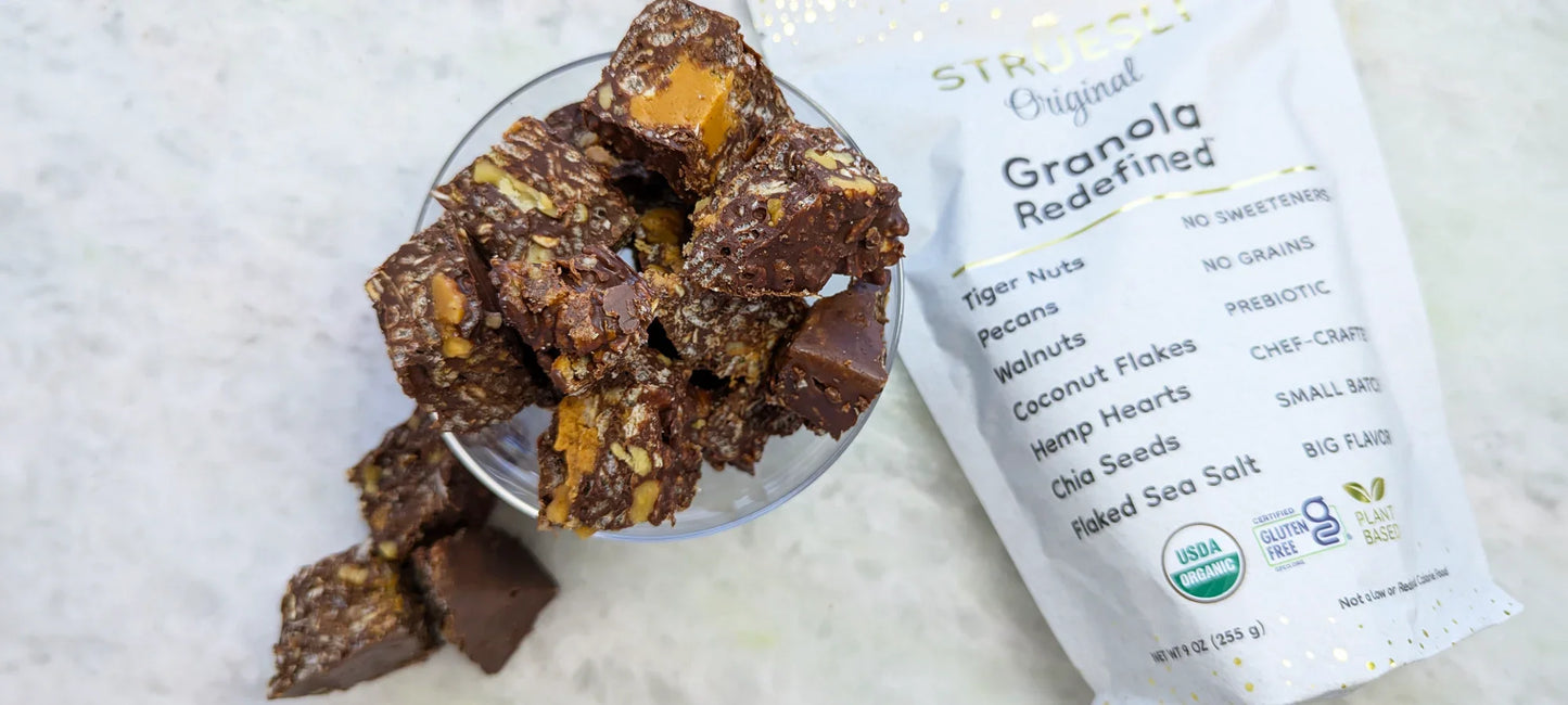 Chocolate Peanut Butter Crispy Granola Treats made with Struesli Original Granola