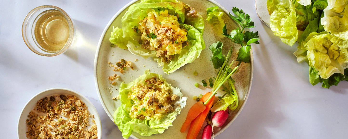 Salad wraps with egg salad topped with Struesli's savory granola.