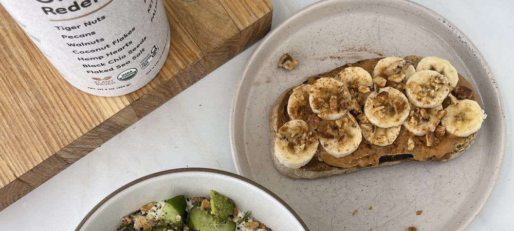 A quick toast topped with peanut butter, bananas and nutrient-rich Struesli granola.