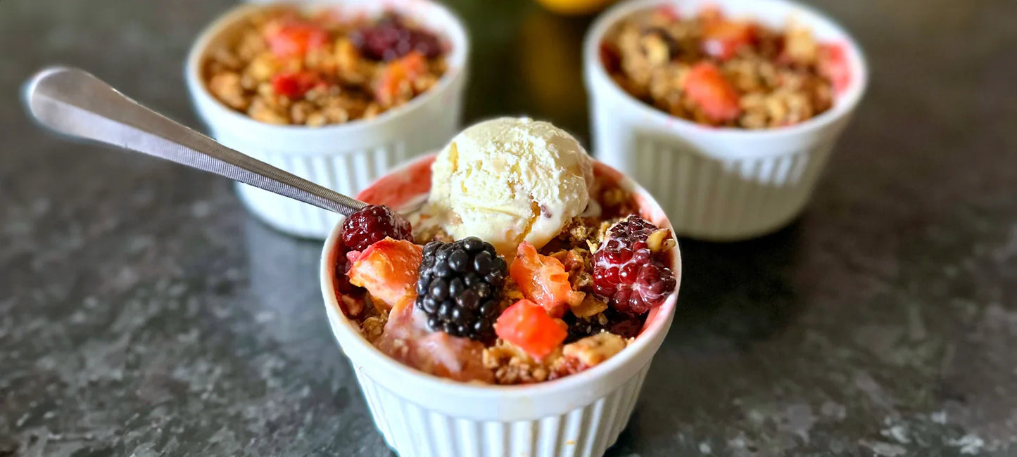 Grain-Free Blackberry & Peach Crisp made with Struesli granola