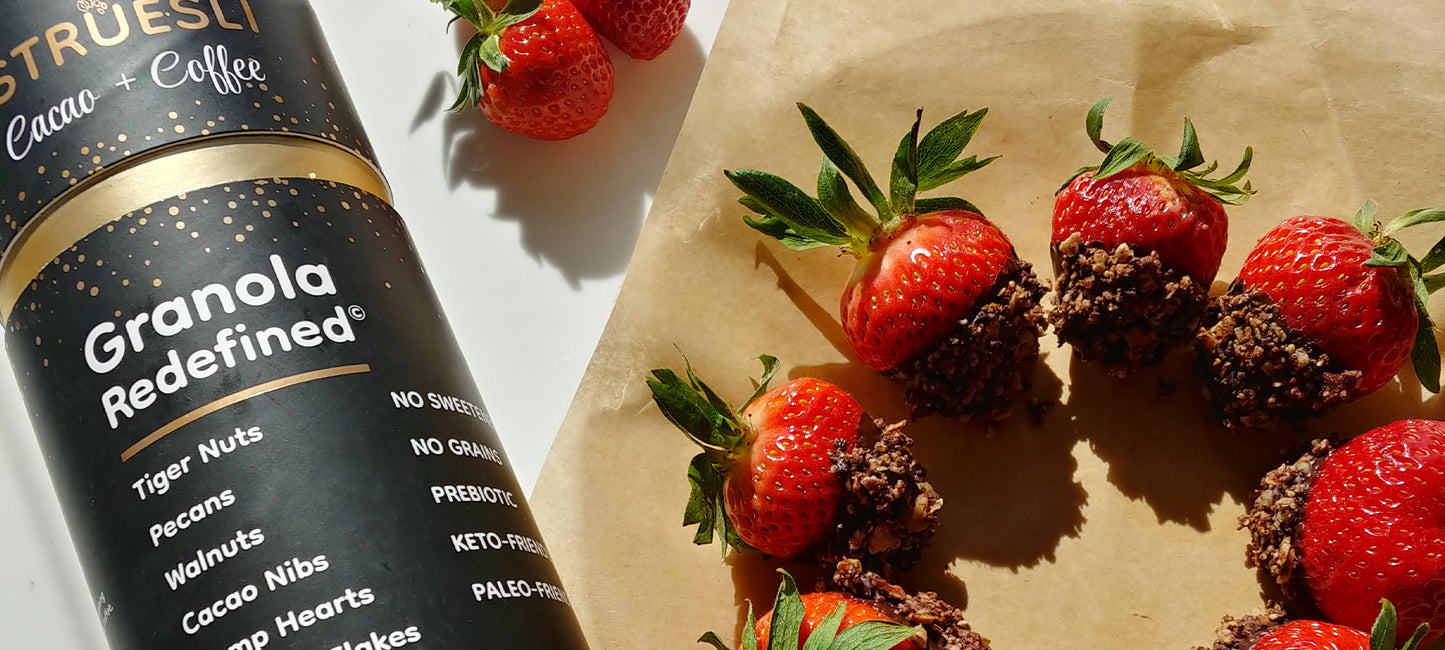 Chocolate and Struesli dipped strawberried with the rich flavor of coffee.