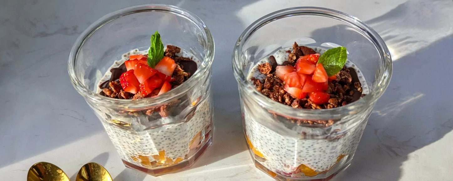 Chia Pudding Parfaits With Granola Chocolate Shell