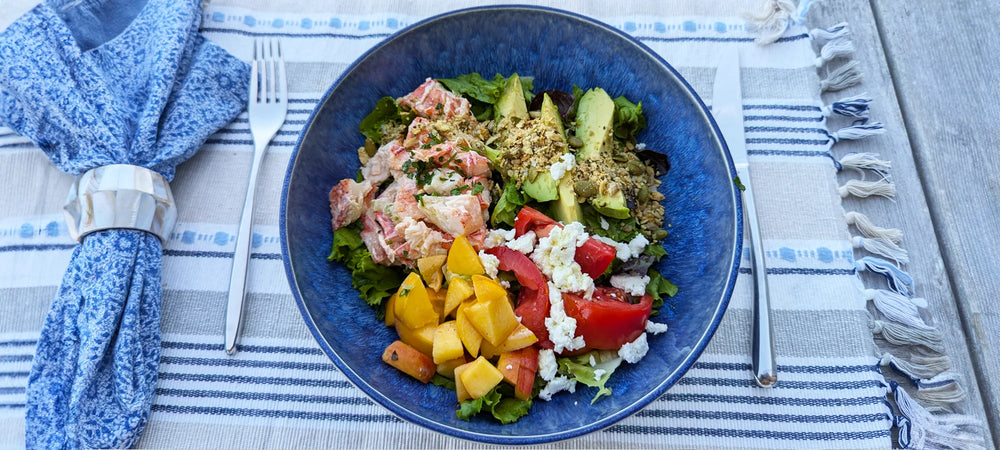 Summer Lobster and Peach Salad with Struesli granola