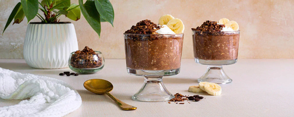 Mocha Banana Bread Overnight Oats With Struesli Cacao & Coffee Granola