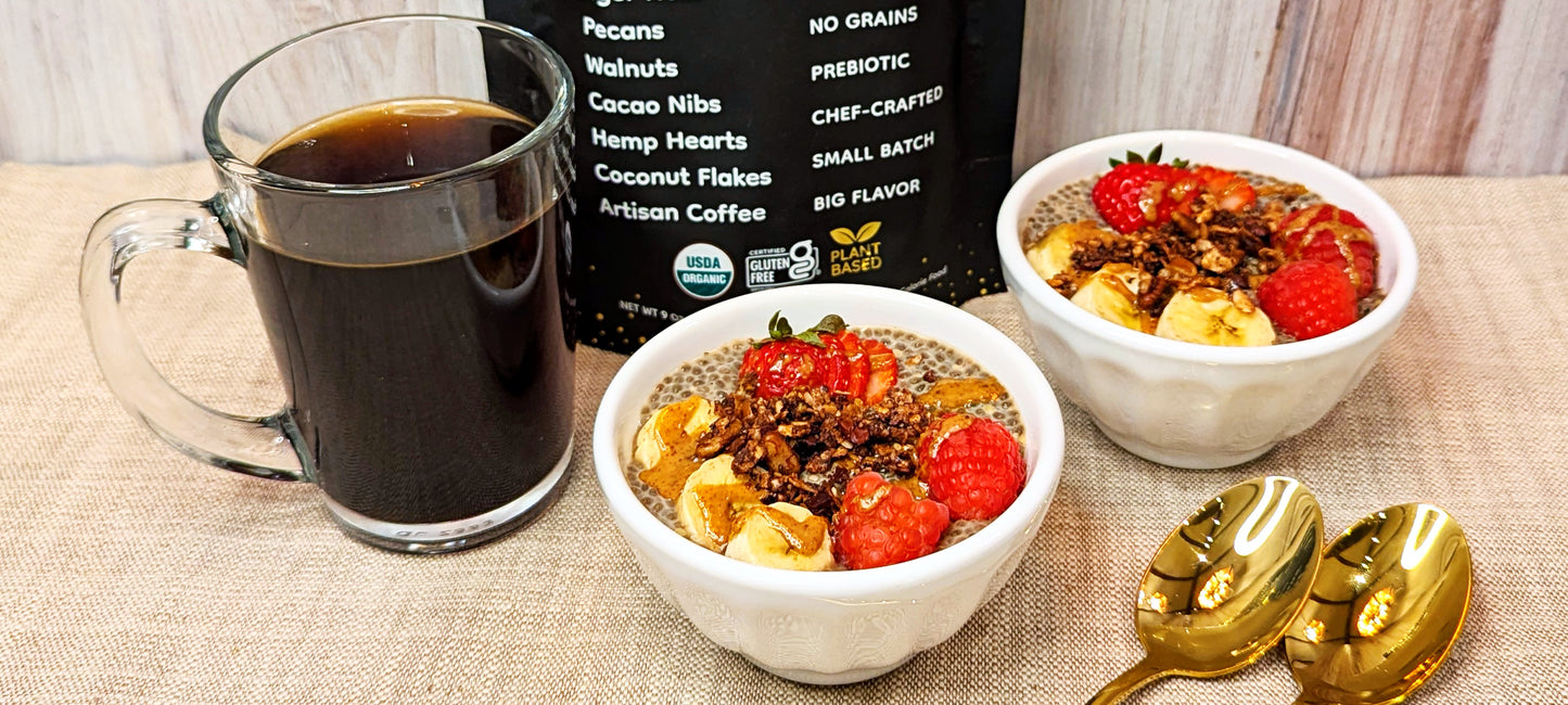 Coffee-Infused Warm Chia Pudding With Struesli Granola