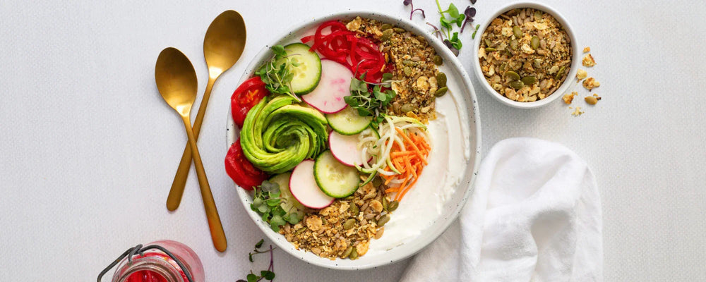 Savory Yogurt Bowl With Veggies And Superfood Crunch