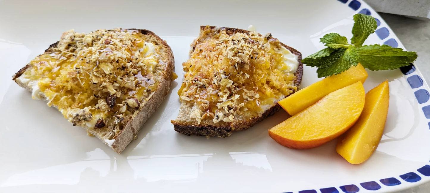 Mascarpone Toast with Frozen Peach and Honey