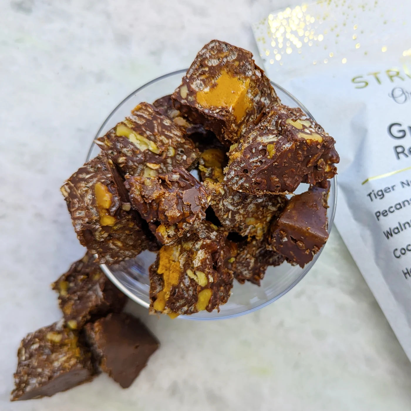 Chocolate Peanut Butter Granola Treats made using Struesli Original