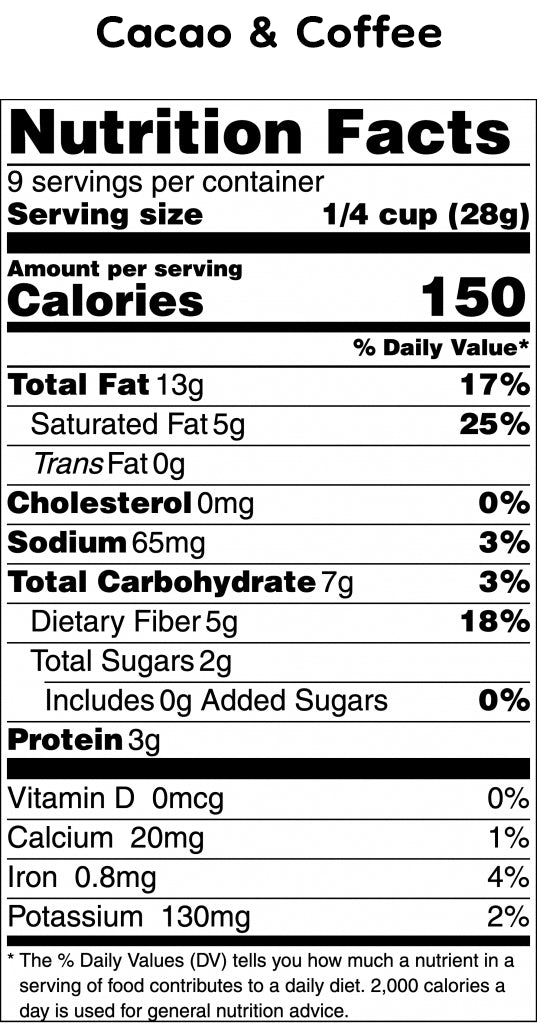 Struesli Cacao + Coffee Nutrition Label 2024