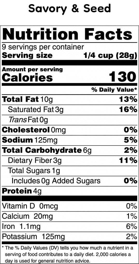 Struesli Savory + Seed Nutrition Label 2024