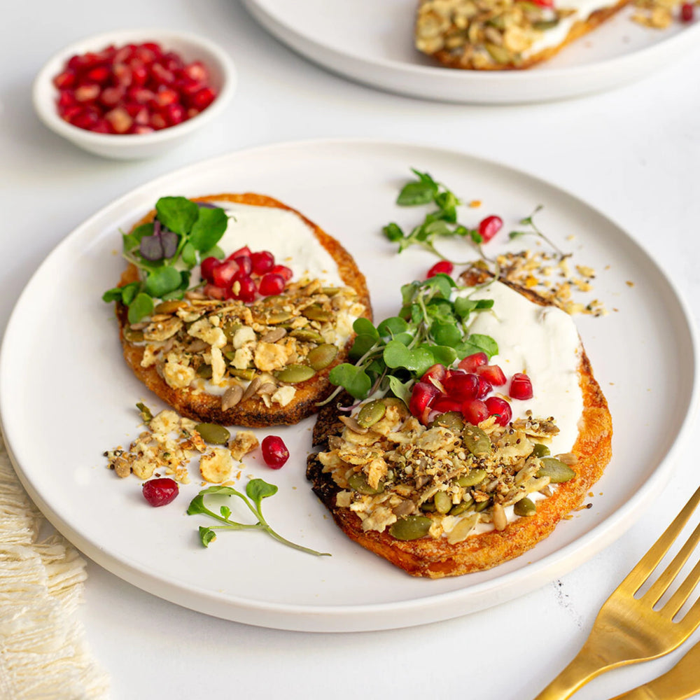 Sweet Potato Toasts With Whipped Feta And Savory Granola