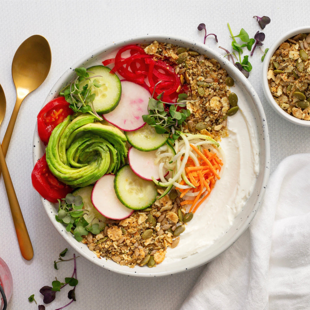 Savory Yogurt Bowl With Veggies And Superfood Crunch